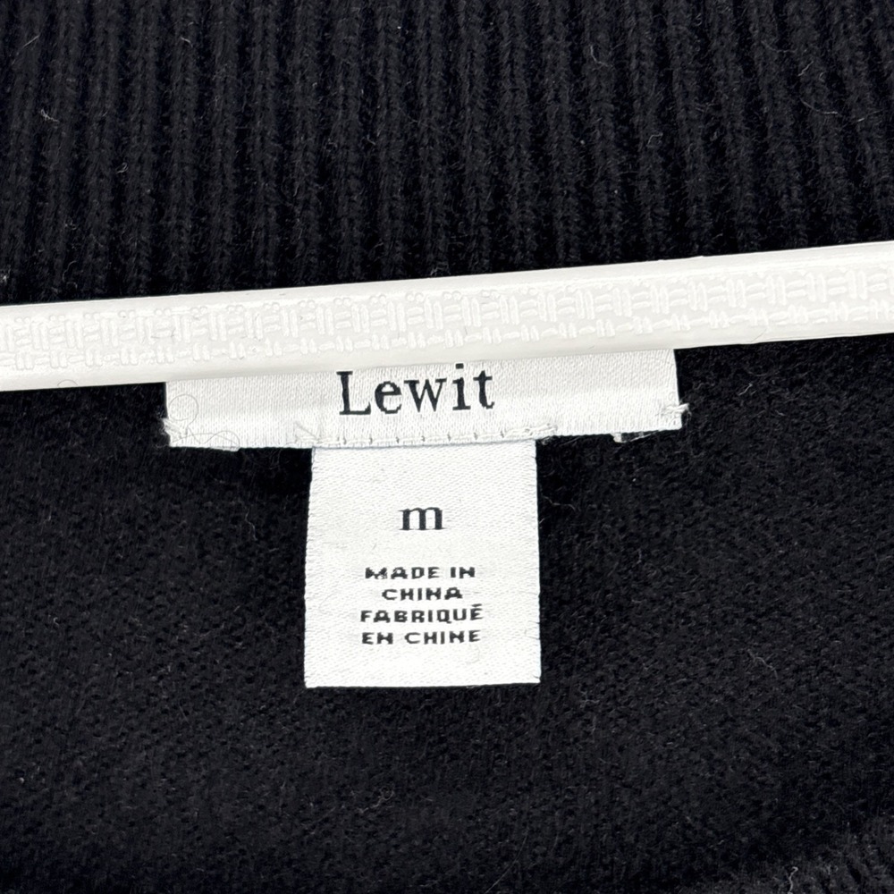 LEWIT Cashmere Blend Sweater Medium Black Snap Detail Long Sleeve Crew Pullover - Picture 3 of 7